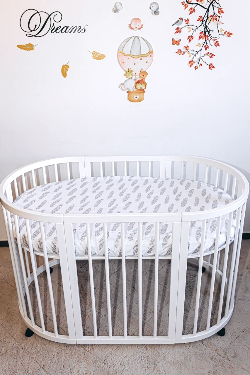 Cearceaf Premium Ranforce 5 Stele – Pene, pentru Pătuț Bebeluș (Rotund 75x75 / Oval 77x127 / 120x60)