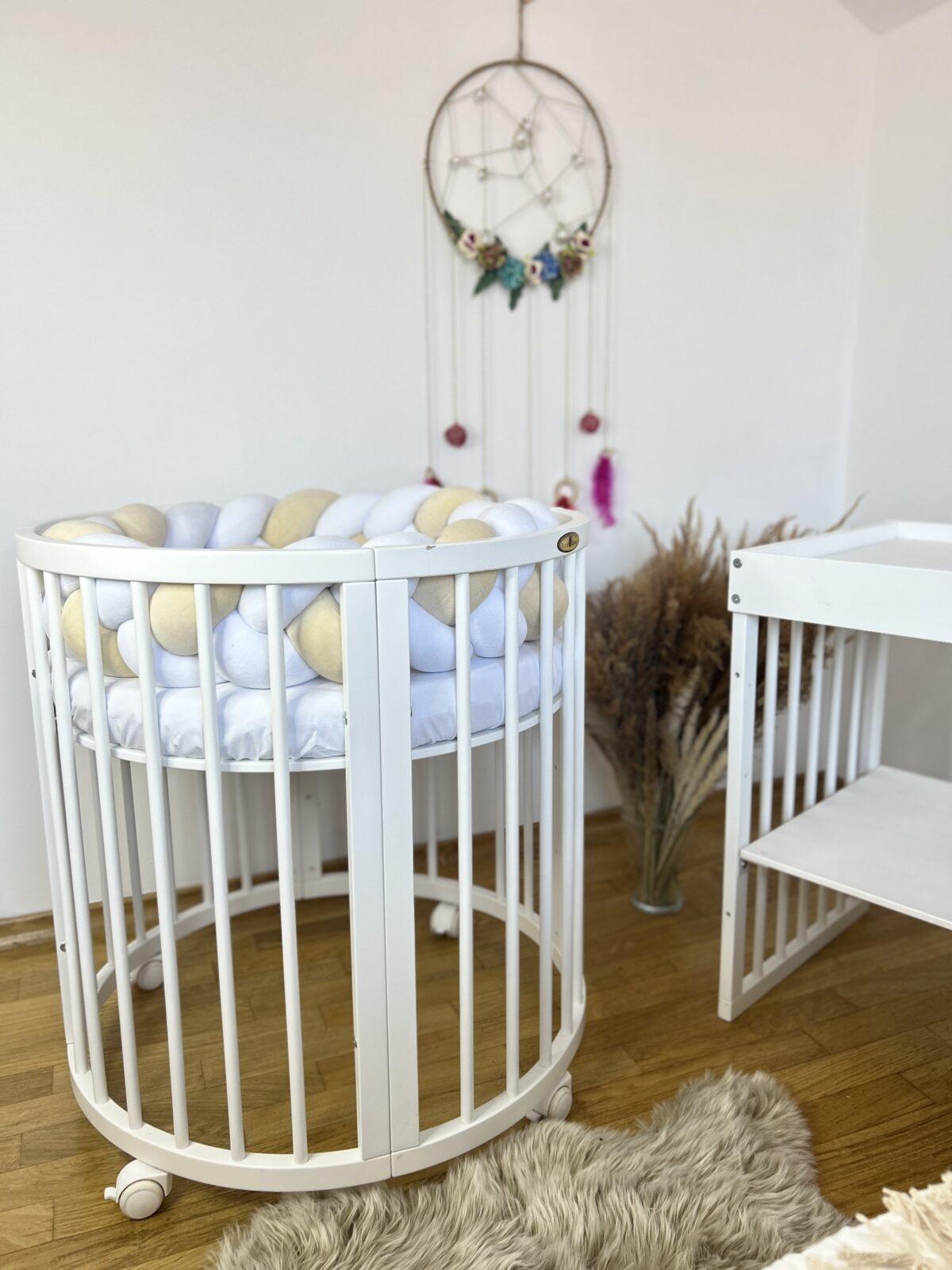 Împletitură protectoare din catifea – 3 tuburi, 230 cm, alb și galben crem