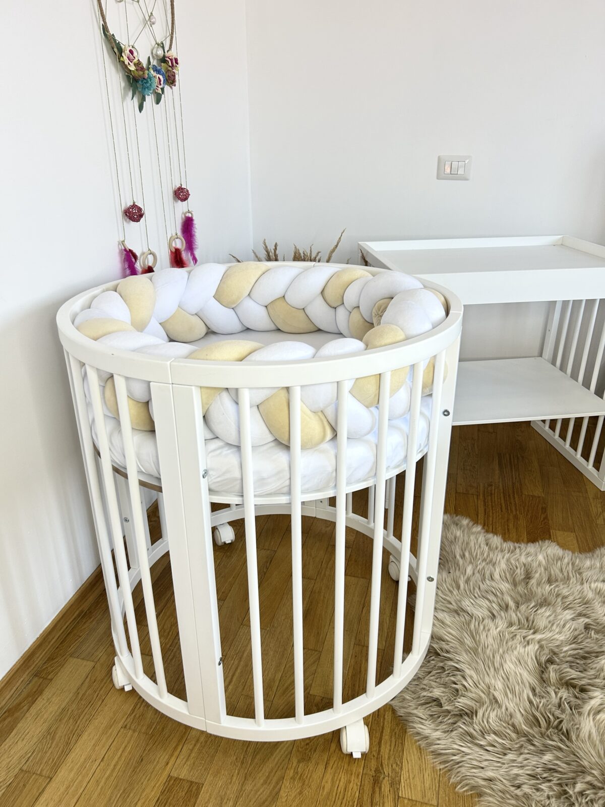 Împletitură protectoare din catifea – 3 tuburi, 230 cm, alb și galben crem