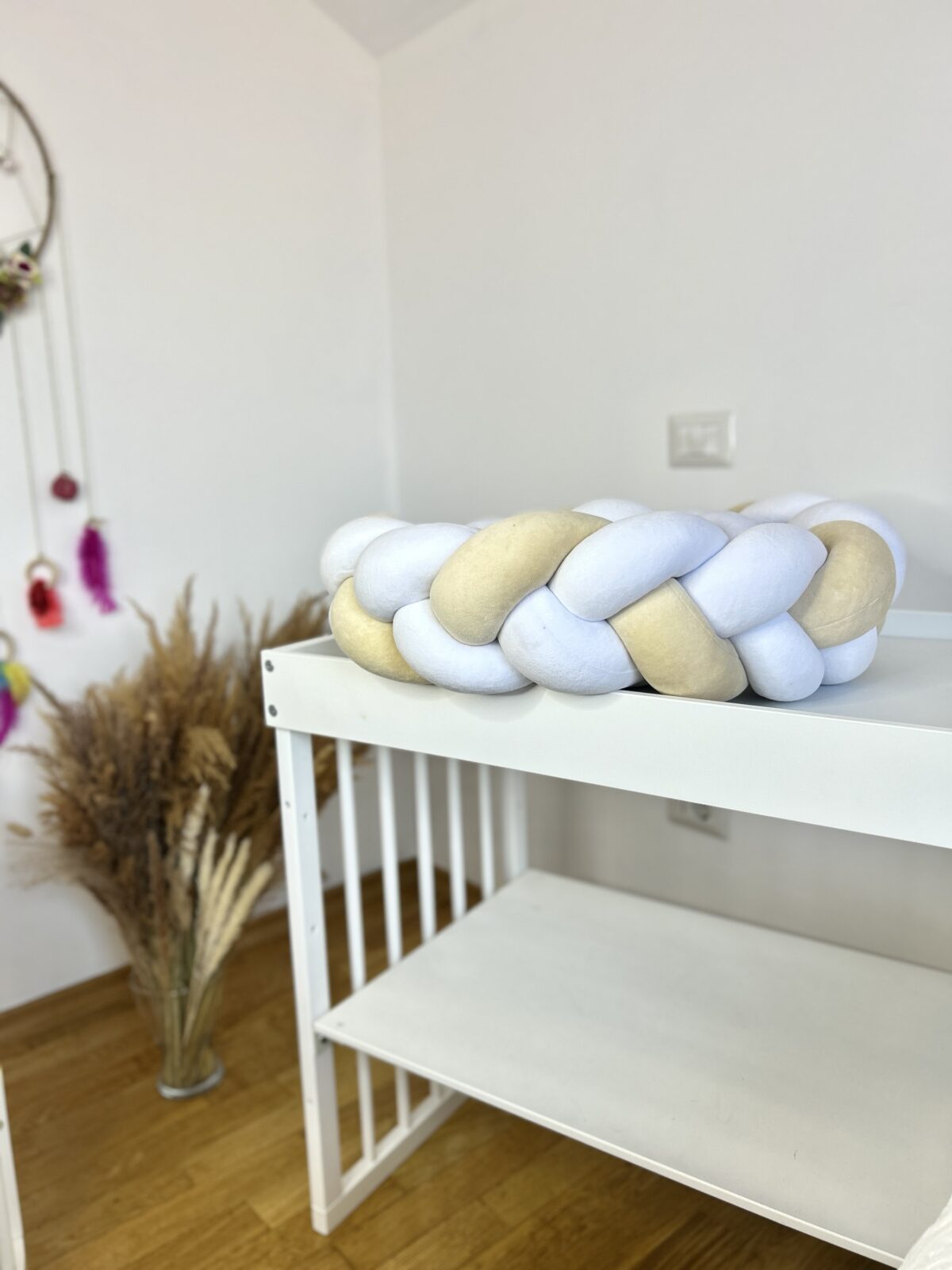 Împletitură protectoare din catifea – 3 tuburi, 230 cm, alb și galben crem