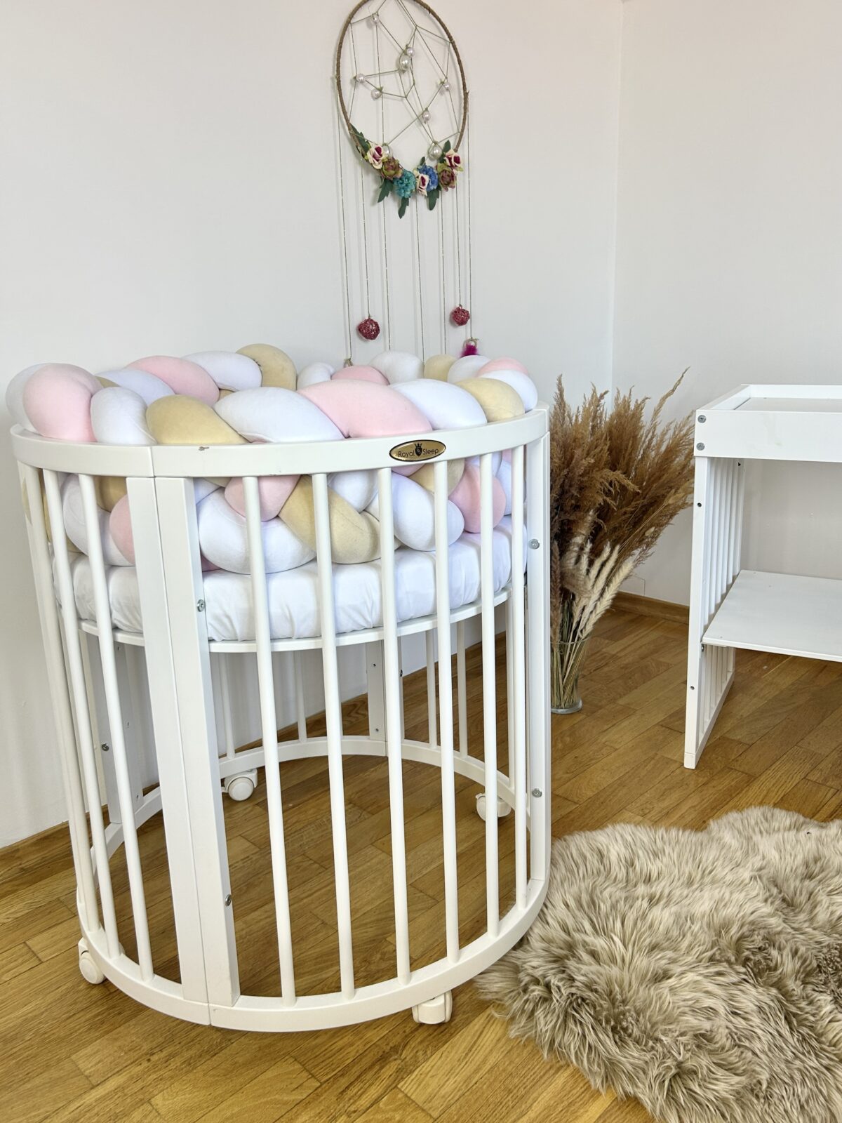 Împletitură protectoare din catifea – 3 tuburi, 230 cm, alb galben crem și roz