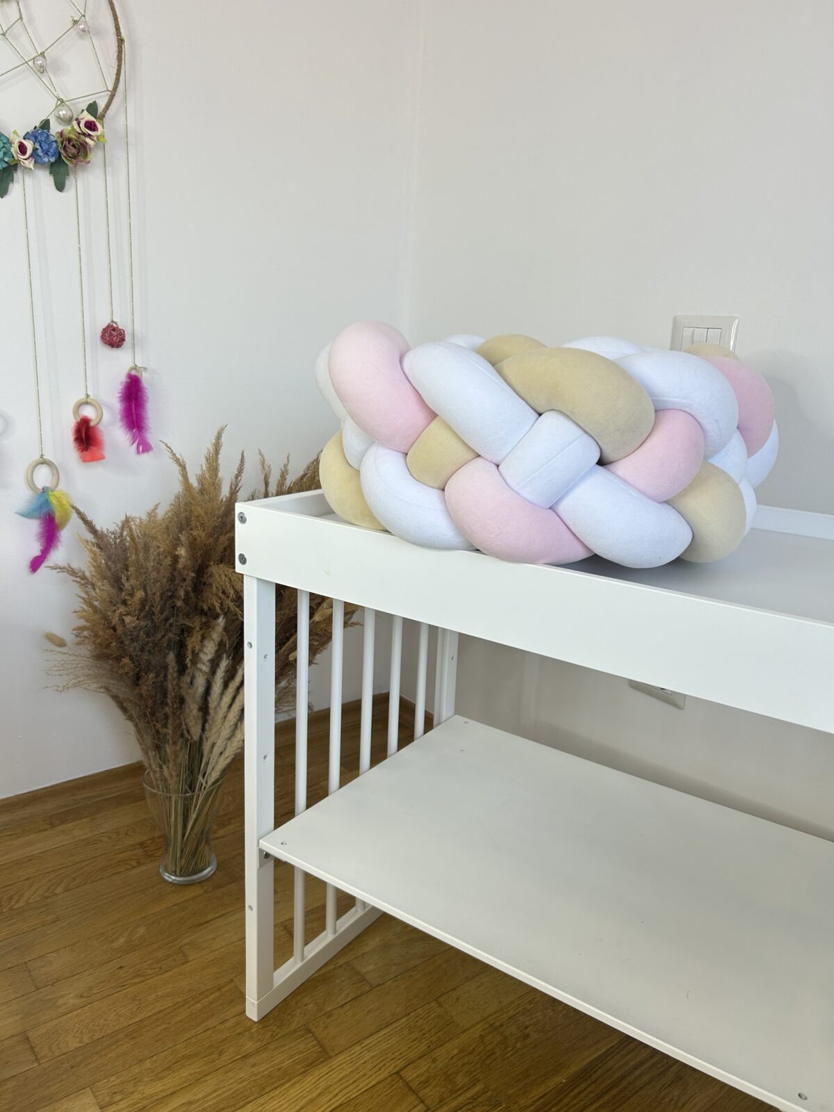 Împletitură protectoare din catifea – 3 tuburi, 230 cm, alb galben crem și roz