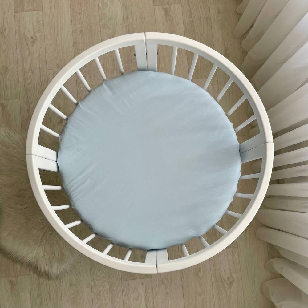 Cearceaf Premium Ranforce 5 Stele – Albastru, pentru Pătuț Bebeluș (Rotund 75x75 / Oval 77x127 / 120x60)