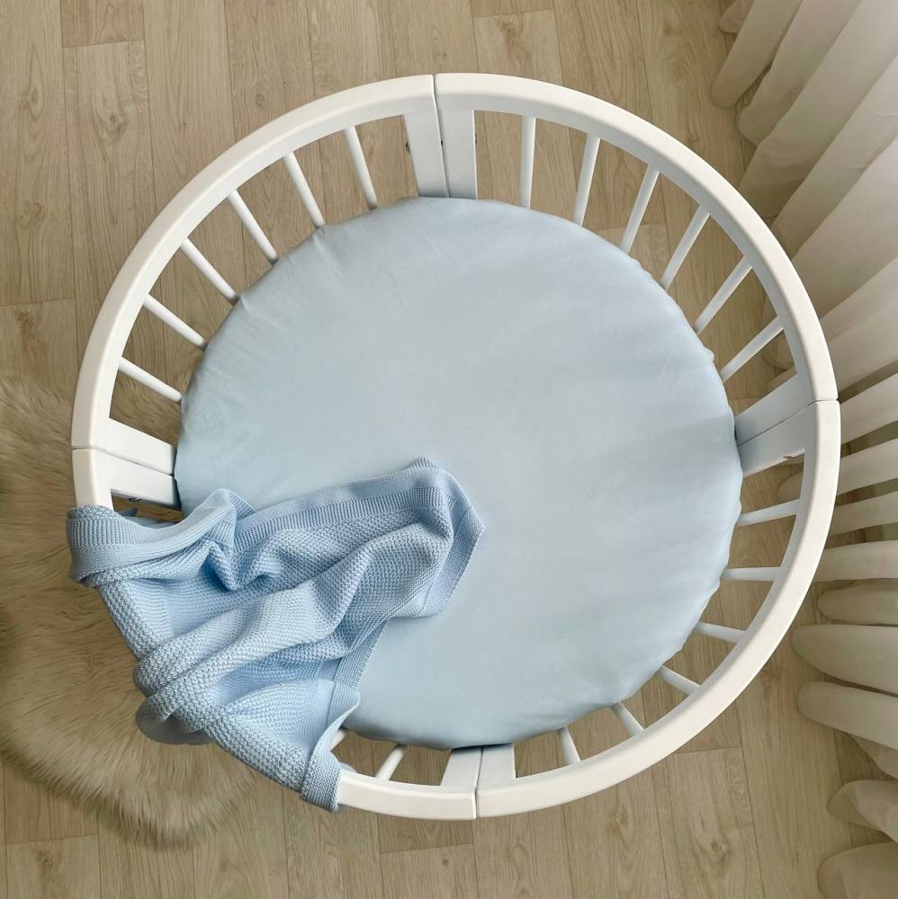 Cearceaf Premium Ranforce 5 Stele – Albastru, pentru Pătuț Bebeluș (Rotund 75x75 / Oval 77x127 / 120x60)