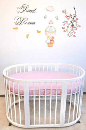 Cearceaf Premium Ranforce 5 Stele – Roz, pentru Pătuț Bebeluș (Rotund 75x75 / Oval 77x127 / 120x60)