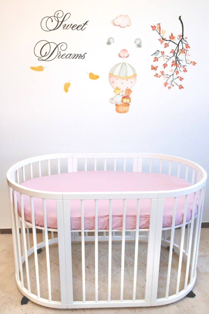 Cearceaf Premium Ranforce 5 Stele – Roz, pentru Pătuț Bebeluș (Rotund 75x75 / Oval 77x127 / 120x60)