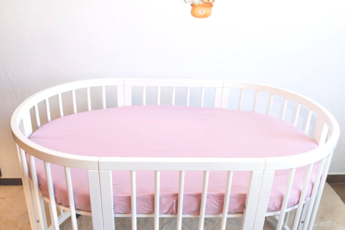 Cearceaf Premium Ranforce 5 Stele – Roz, pentru Pătuț Bebeluș (Rotund 75x75 / Oval 77x127 / 120x60)